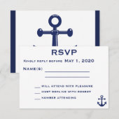 Navy Blue Nautical Wedding RSVP Card mit Anker Karte (Vorne/Hinten)