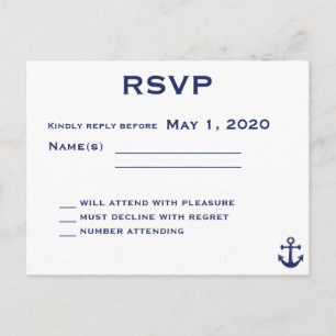 Navy Blue Nautical Wedding RSVP Postcard Einladungspostkarte
