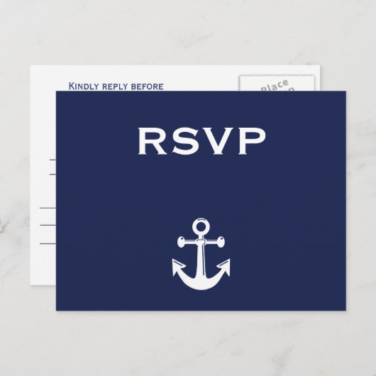 Navy Blue Nautical Wedding RSVP Postcard Einladungspostkarte (Vorne/Hinten)