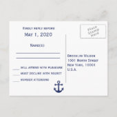 Navy Blue Nautical Wedding RSVP Postcard Einladungspostkarte (Rückseite)