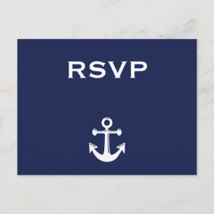 Navy Blue Nautical Wedding RSVP Postcard Einladungspostkarte