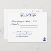 Navy Blue Nautical Wedding RSVP Postkartennamen Einladungspostkarte (Vorne/Hinten)