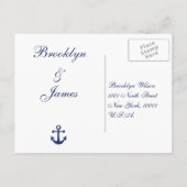 Navy Blue Nautical Wedding RSVP Postkartennamen Einladungspostkarte (Rückseite)