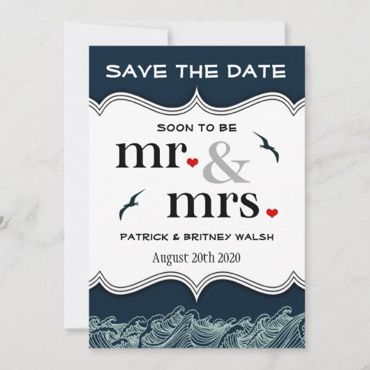 Navy Blue Nautical Wedding Save the Date Cards (Vorderseite)