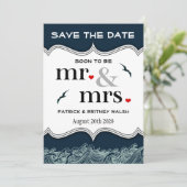Navy Blue Nautical Wedding Save the Date Cards (Stehend Vorderseite)