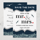 Navy Blue Nautical Wedding Save the Date Cards (Vorne/Hinten)