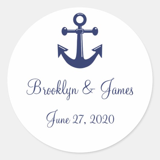 Navy Blue Nautical Wedding Stickers mit Anker (Vorderseite)