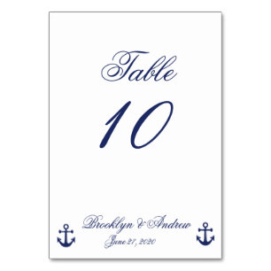 Navy Blue Nautical Wedding Table Cards Tischnummer