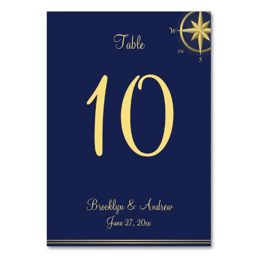 Navy Blue Nautical Wedding Tischnummer Cards (Vorderseite)