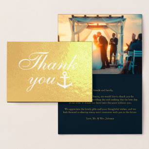 Navy Blue Nautical Wedding Vielen Dank, echtes Gol Folienkarte