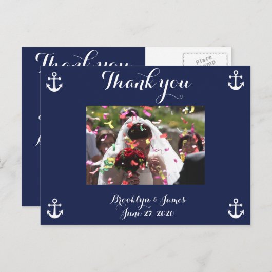 Navy Blue Nautical Wedding Vielen Dank Postkarten (Vorne/Hinten)
