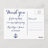 Navy Blue Nautical Wedding Vielen Dank Postkarten (Rückseite)