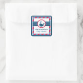 Navy Blue Nautical Whale Baby Boy Dusche Red Quadratischer Aufkleber (Tasche)