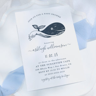 Navy Blue Nautical Whale Baby Shower Einladung