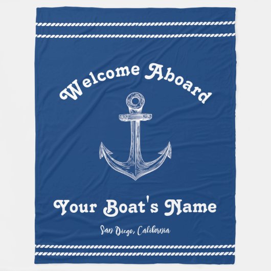 Navy Blue Nautical Willkommen bei Custom Boote Fleecedecke (Vorderseite)