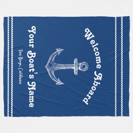 Navy Blue Nautical Willkommen bei Custom Boote Fleecedecke (Vorderseite (Horizontal))