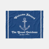 Navy Blue Nautical Willkommen bei Custom Boote Fleecedecke (Vorderseite (Horizontal))