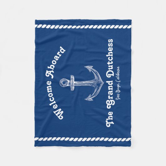 Navy Blue Nautical Willkommen bei Custom Boote Fleecedecke (Vorderseite)