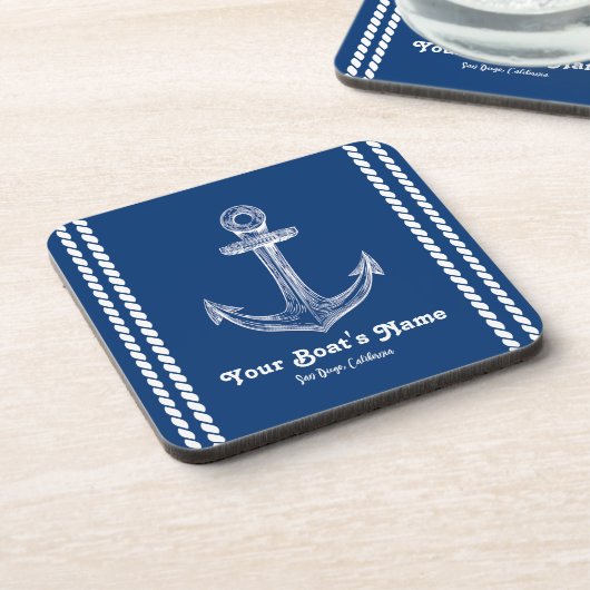 Navy Blue Nautical Willkommen bei Custom Boote Getränkeuntersetzer (Linke Seite)
