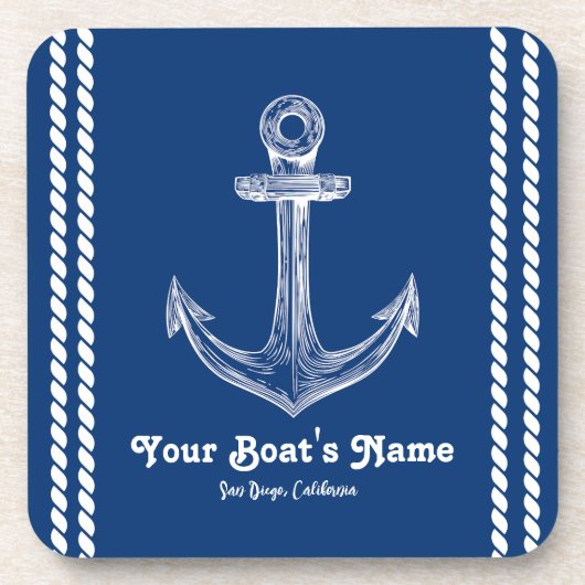 Navy Blue Nautical Willkommen bei Custom Boote Getränkeuntersetzer (Vorderseite)