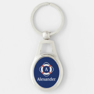 Navy-Blue-Nautisches-Rettungsring-Monogramm Schlüsselanhänger