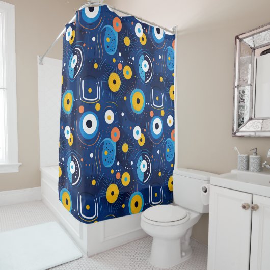 Navy Blue Nazar BOHO Evil Eye Pattern Duschvorhang (Beispiel)