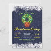 Navy Blue Neon Snowflake Weihnachtsfeier Einladung (Vorderseite)