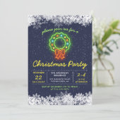 Navy Blue Neon Snowflake Weihnachtsfeier Einladung (Stehend Vorderseite)