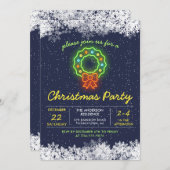Navy Blue Neon Snowflake Weihnachtsfeier Einladung (Vorne/Hinten)
