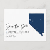 Navy Blue Nevada Staat Karte QR-Code Save the Date (Vorderseite)