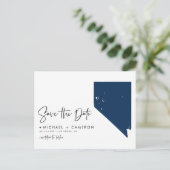 Navy Blue Nevada Staat Karte QR-Code Save the Date (Stehend Vorderseite)