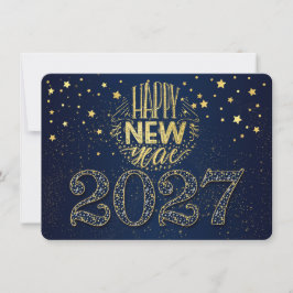 Navy Blue New Year 2026 mit Golden Stars Feiertagskarte