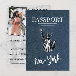 Navy Blue New York City Passport Save the Date