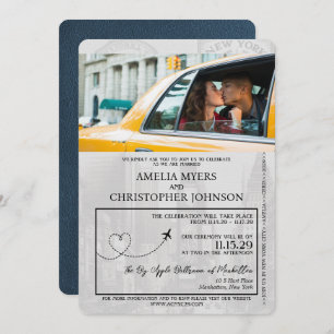 Navy Blue New York City Passport Wedding Einladung