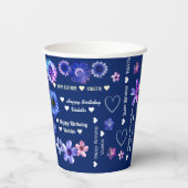Navy Blue Niedlich Girly Floral Name Happy Birthda Pappbecher (Rückseite)