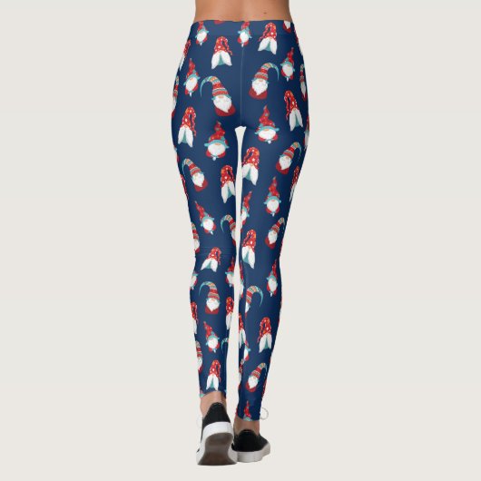 Navy Blue Niedlich Gnome Elf Modern Nordic Pattern Leggings (Rückseite)