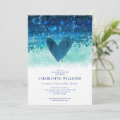 Navy Blue Niedlich Heart Watercolor Babydusche Einladung (Stehend Vorderseite)