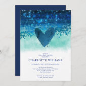 Navy Blue Niedlich Heart Watercolor Babydusche Einladung (Vorne/Hinten)