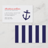 Navy Blue Niedlich Nautic Anker & Stripes Visitenkarte (Vorne/Hinten)