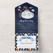 Navy Blue Niedlich U-Boot-Kinderdusche All In One Einladung (Innen Boden)