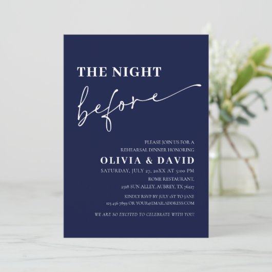 Navy Blue Night Before Probe Dinner Einladung (Stehend Vorderseite)