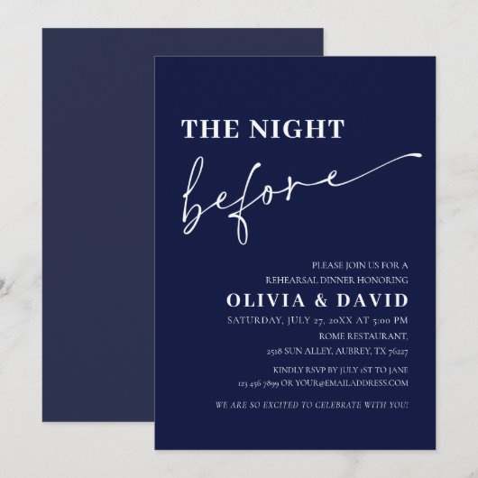Navy Blue Night Before Probe Dinner Einladung (Vorne/Hinten)