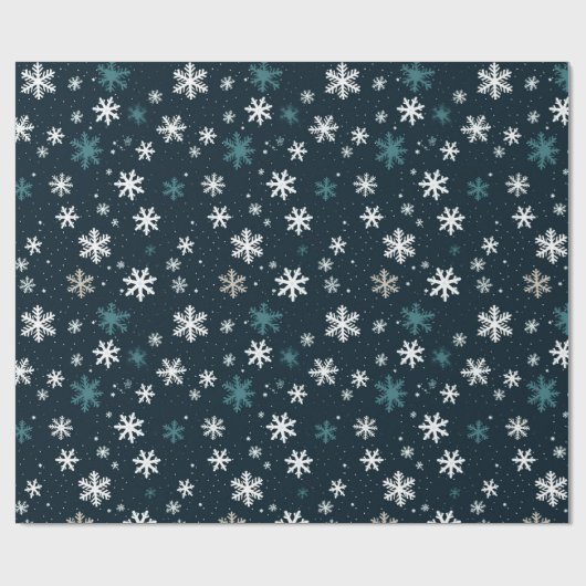Navy Blue Night Sky White Snowflakes Geschenkpapier (Flach)