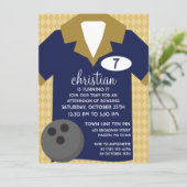 Navy Blue nimmt am Team Bowling Birthday Party tei Einladung (Stehend Vorderseite)