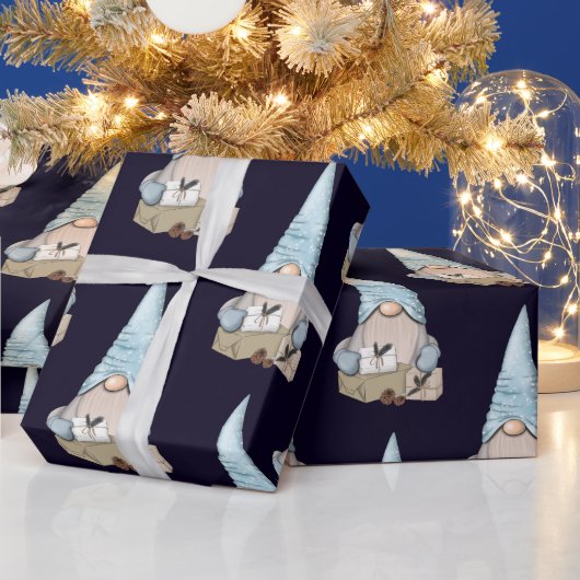 Navy Blue Nordic Snow Gnome Weihnachtsfeiertag Geschenkpapier (Feiertage)