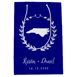 Navy Blue North Carolina Karte Hochzeit Begrüßun Mittlere Geschenktüte