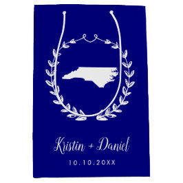Navy Blue North Carolina Karte Hochzeit Begrüßung  Mittlere Geschenktüte