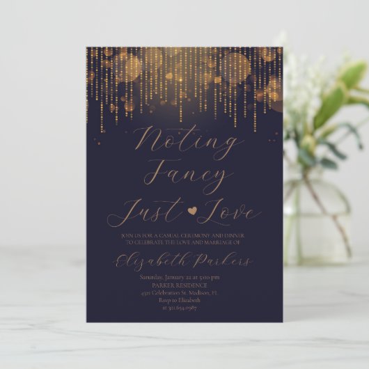 Navy Blue Nothing Extravagant nur Liebe Elopation Einladung (Stehend Vorderseite)