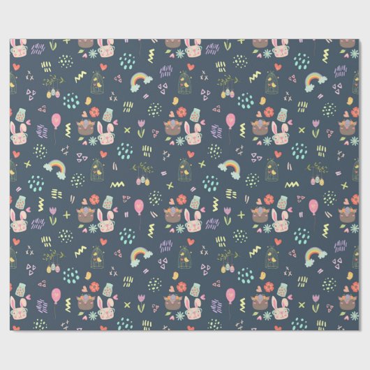 Navy Blue Oaster Bunny Geschenkpapier (Flach)