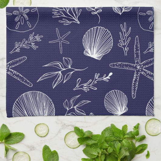 Navy Blue Ocean Elements Küchentücher (Gefaltet)